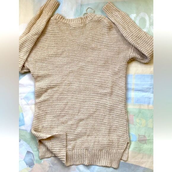 Pink Rose Women Cable Knit Pullover Sweater V-Neck Size Medium Beige Wool - Picture 6 of 7